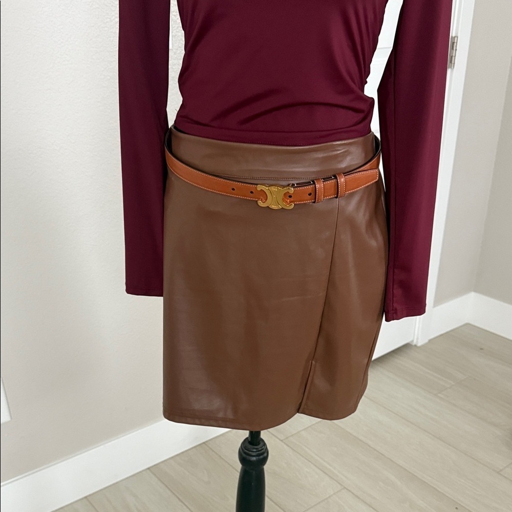 SHEIN  Brown Leather Skirt - Picture 2 of 7